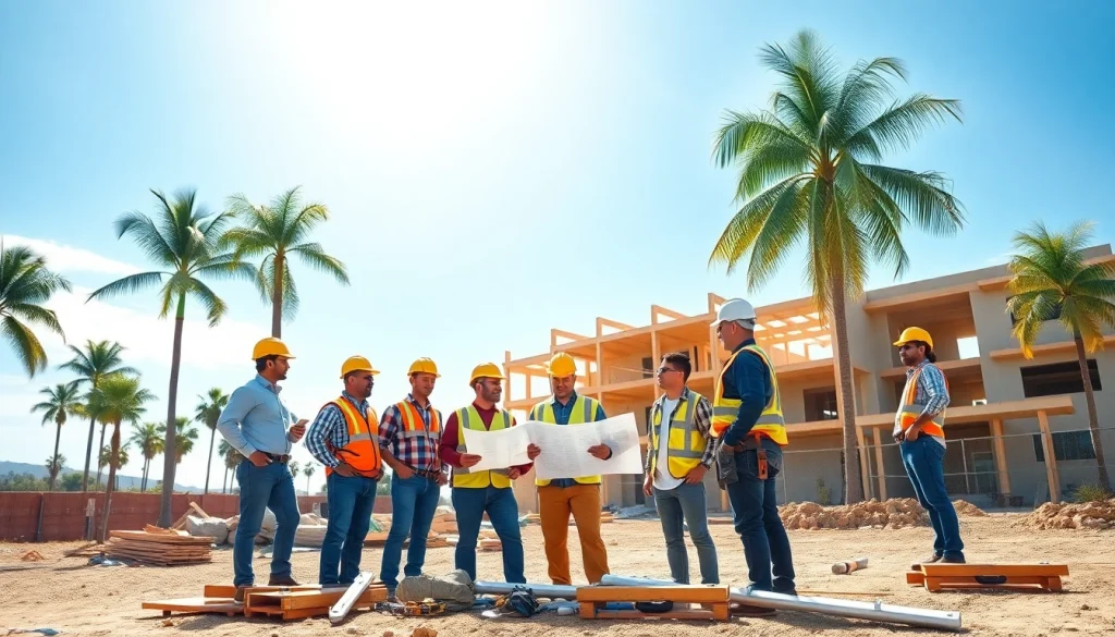 Collaborating contractors representing the southern california contractors association at a sunny construction site.