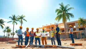 Collaborating contractors representing the southern california contractors association at a sunny construction site.