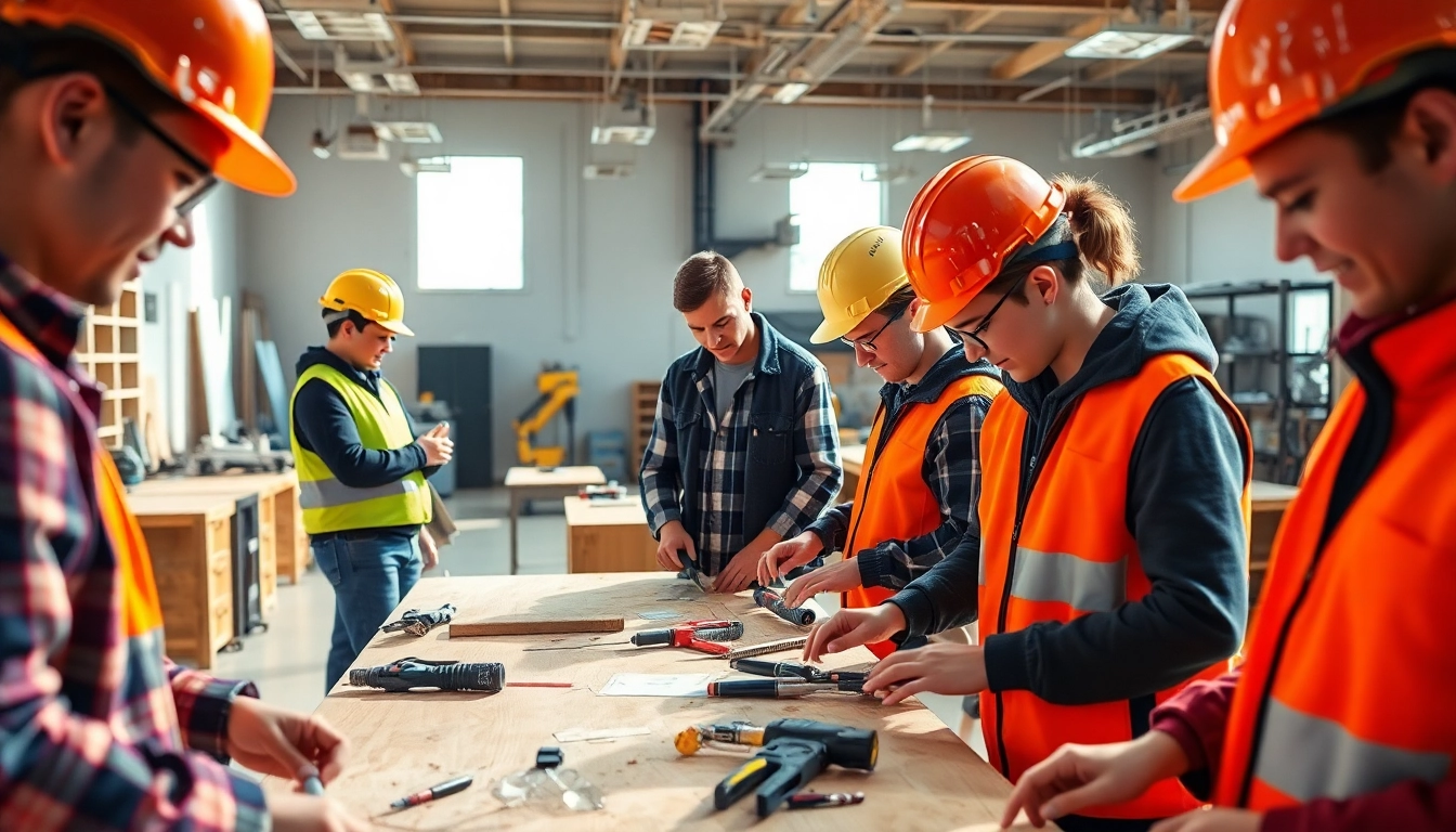 Engaged students in construction education Colorado classroom focused on hands-on training.