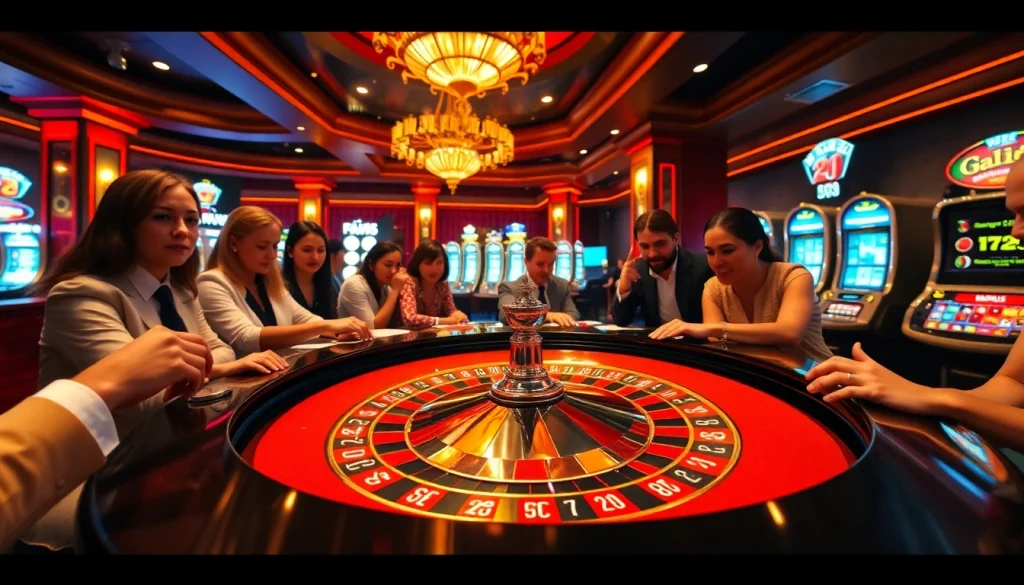 Experience the excitement of betting at RR88, featuring a vibrant roulette table and enthusiastic players.