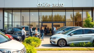 Chirie auto rental cars at a modern facility in Chișinău under bright sunlight.