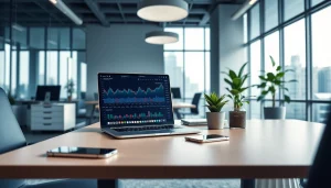 Professional financial workspace with BOX138 focus, showcasing modern technology and productivity.