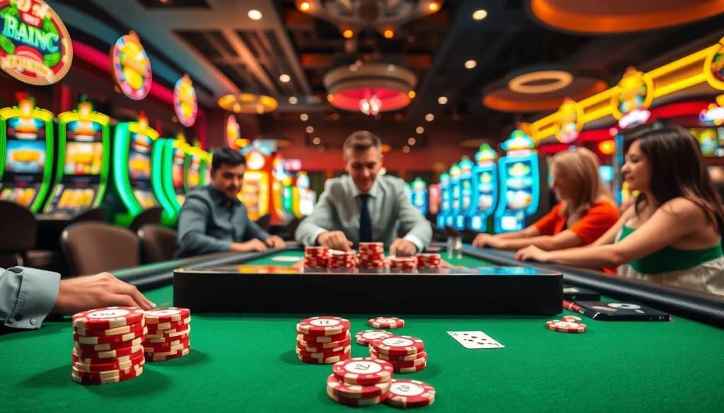 Engaging scene showcasing the best online casinos Canada with vibrant gaming atmosphere and players at a poker table.