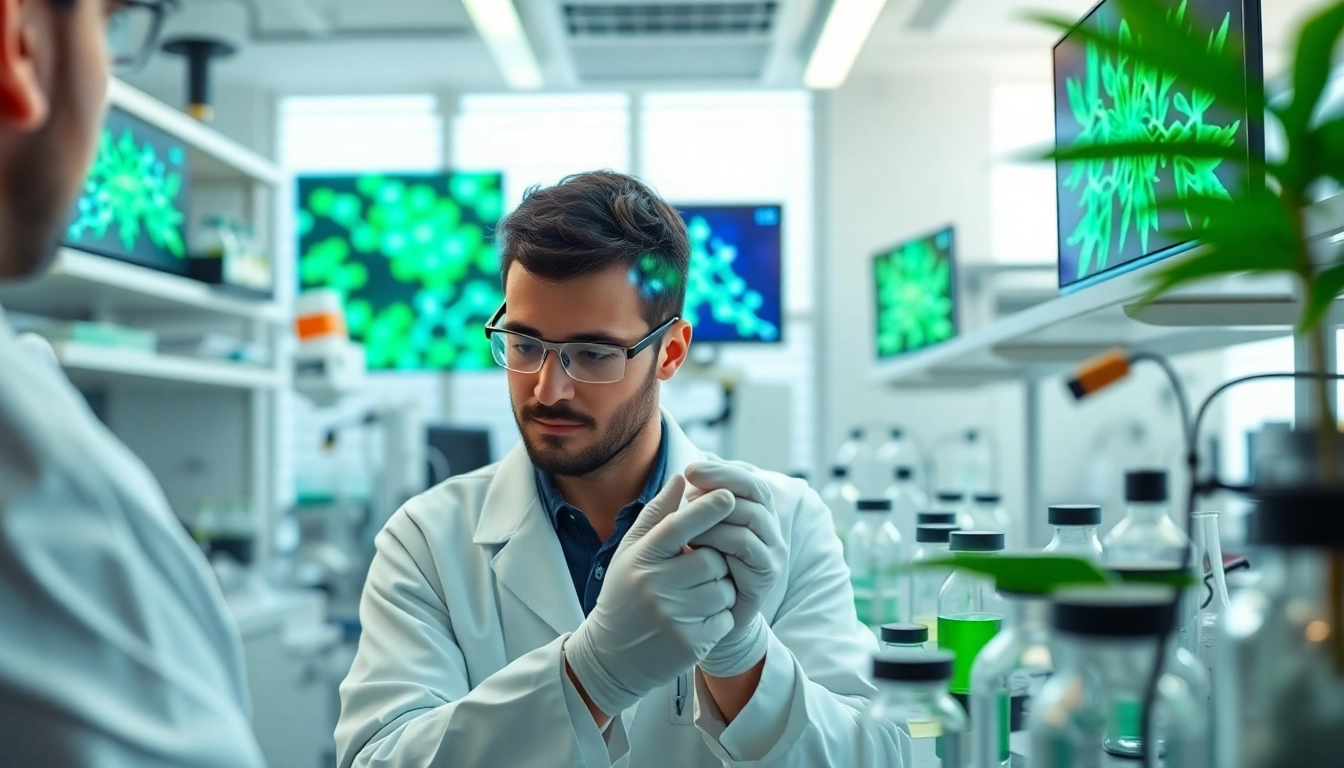 Researchers analyzing cannabinoid samples in a modern lab focused on win55 innovations.