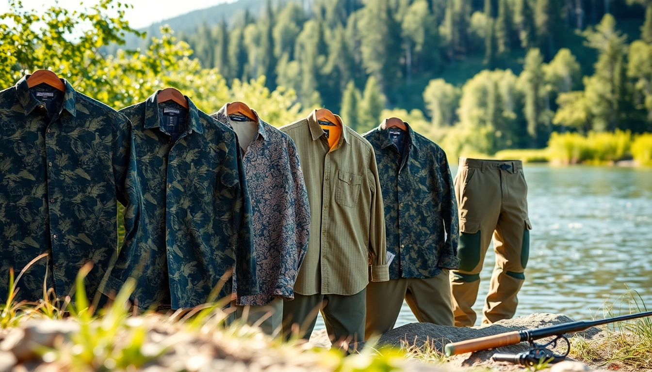 Showcase of vibrant fly fishing apparel highlighting performance and style against a natural backdrop.