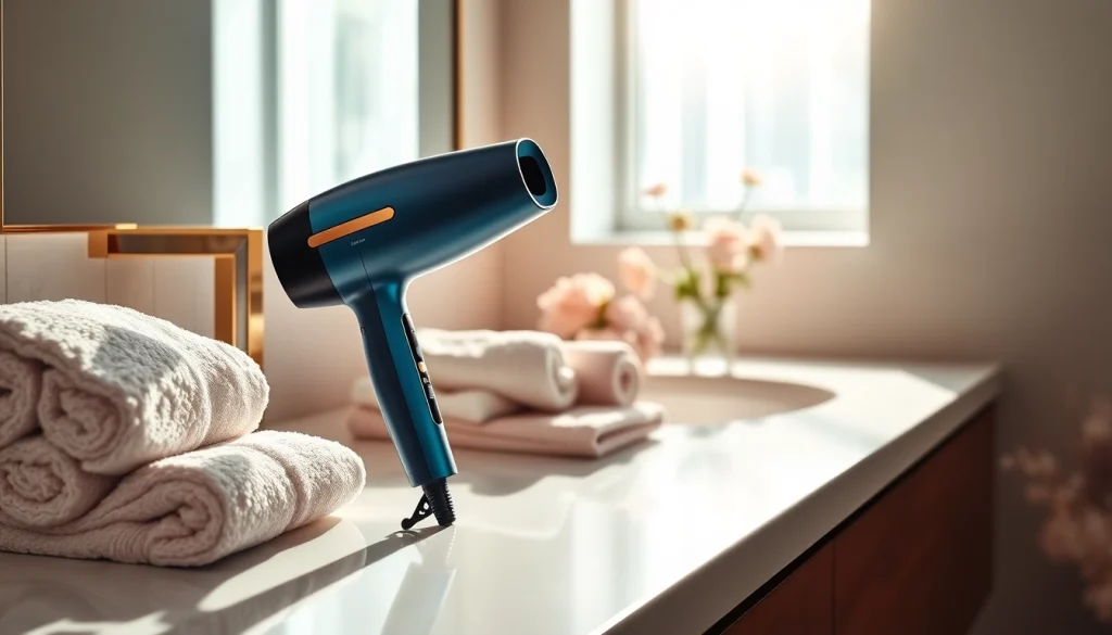 Feature the laifen swift premium high-speed hair dryer in a stylish bathroom setting, showcasing its elegant design.