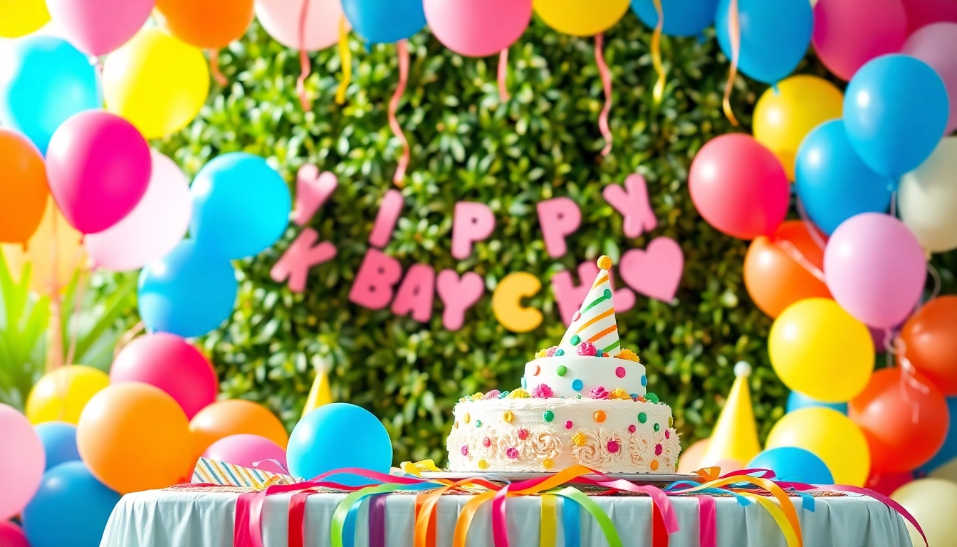 Celebrate a lively Singapore birthday party with vibrant decorations and a festive cake setup.