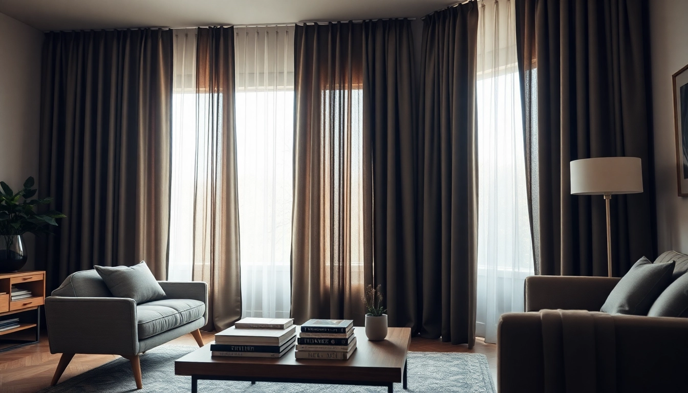 Verduisterende gordijnen in een stijlvolle woonkamer met sfeervolle verlichting en een elegant interieur.