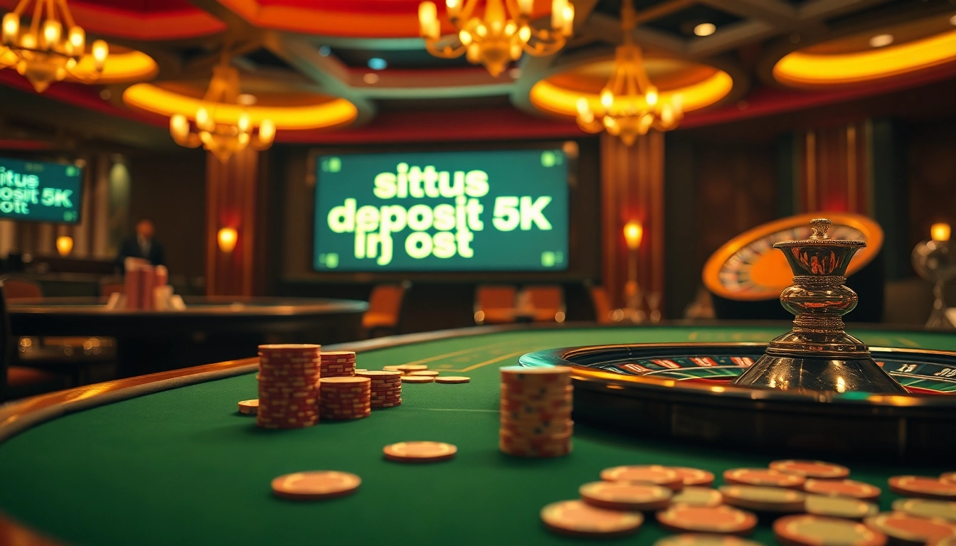 Players enjoy an exciting casino experience at a high-stakes table with situs deposit 5k options available.