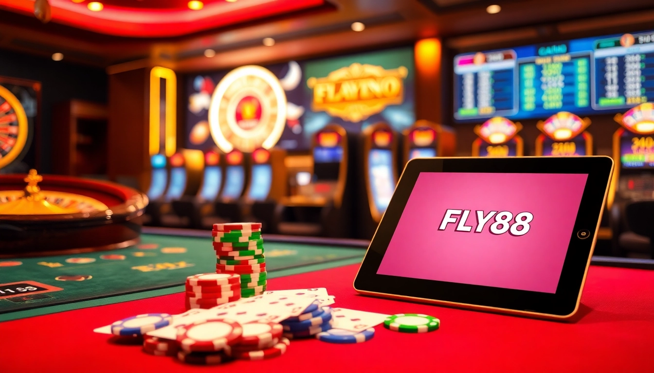 Experience thrilling gameplay at FLY88 trang chủ with vibrant casino tables and exciting digital interfaces.