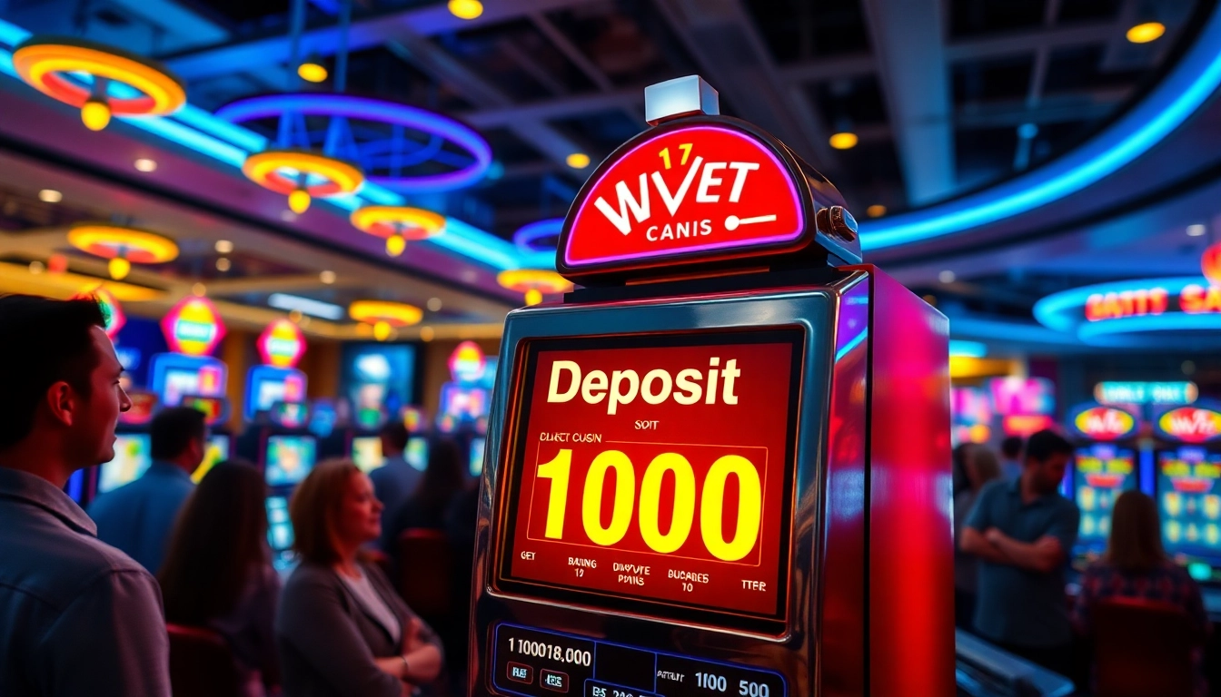 Menang di permainan slot deposit 1000 dengan suasana kasino yang ramai dan menarik.