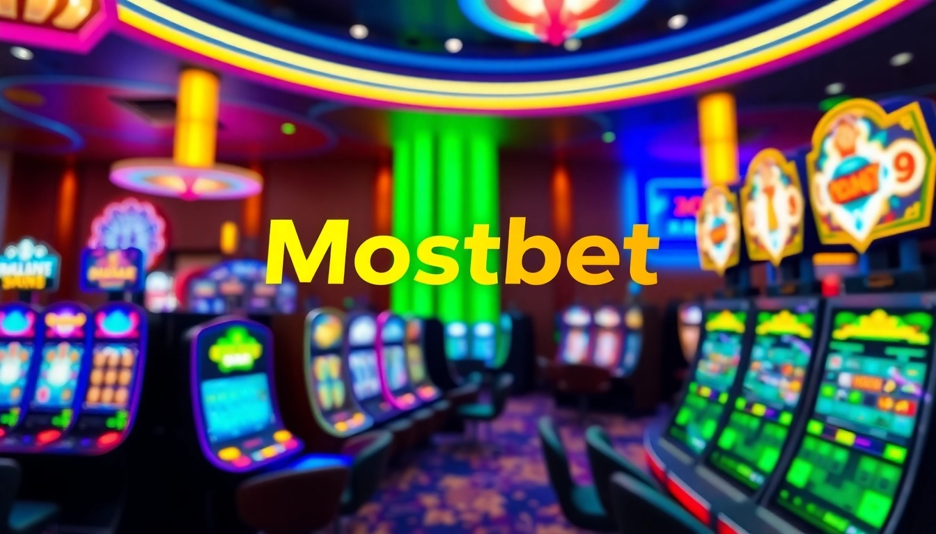 Mostbet sayt interfeysi canlı kazino fonunda rəngarəng işıqlarla görünür.