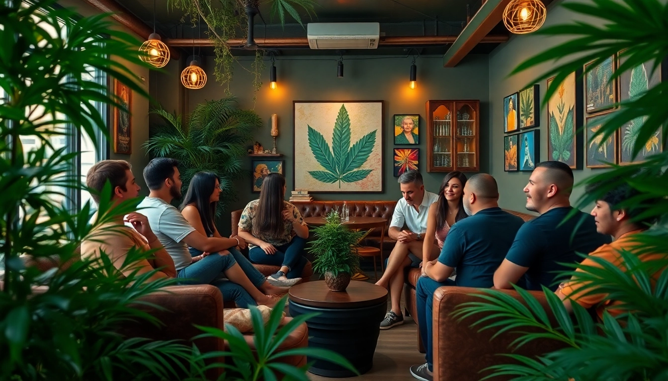 Gathering at Green Guyz cannabis club madrid showcasing a lively, welcoming atmosphere.