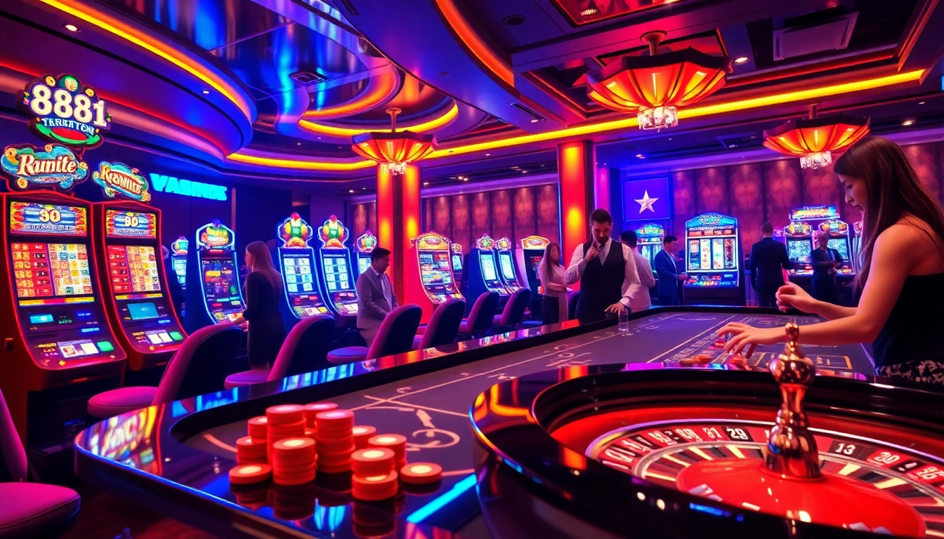 Gamblers at a luxurious casino table enjoying exciting games, including 88i-themed poker chips.