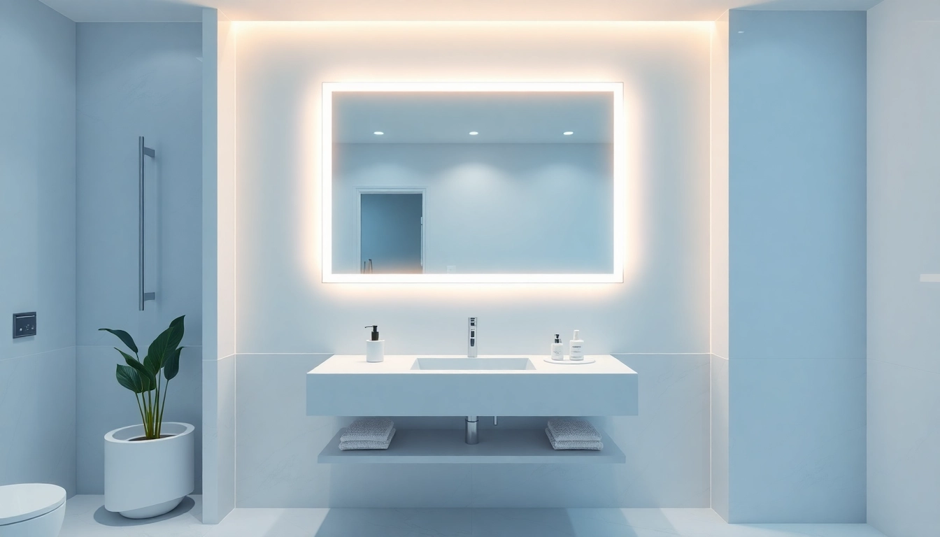 Transform your space with this stylish mirror with Lights above a modern bathroom vanity.