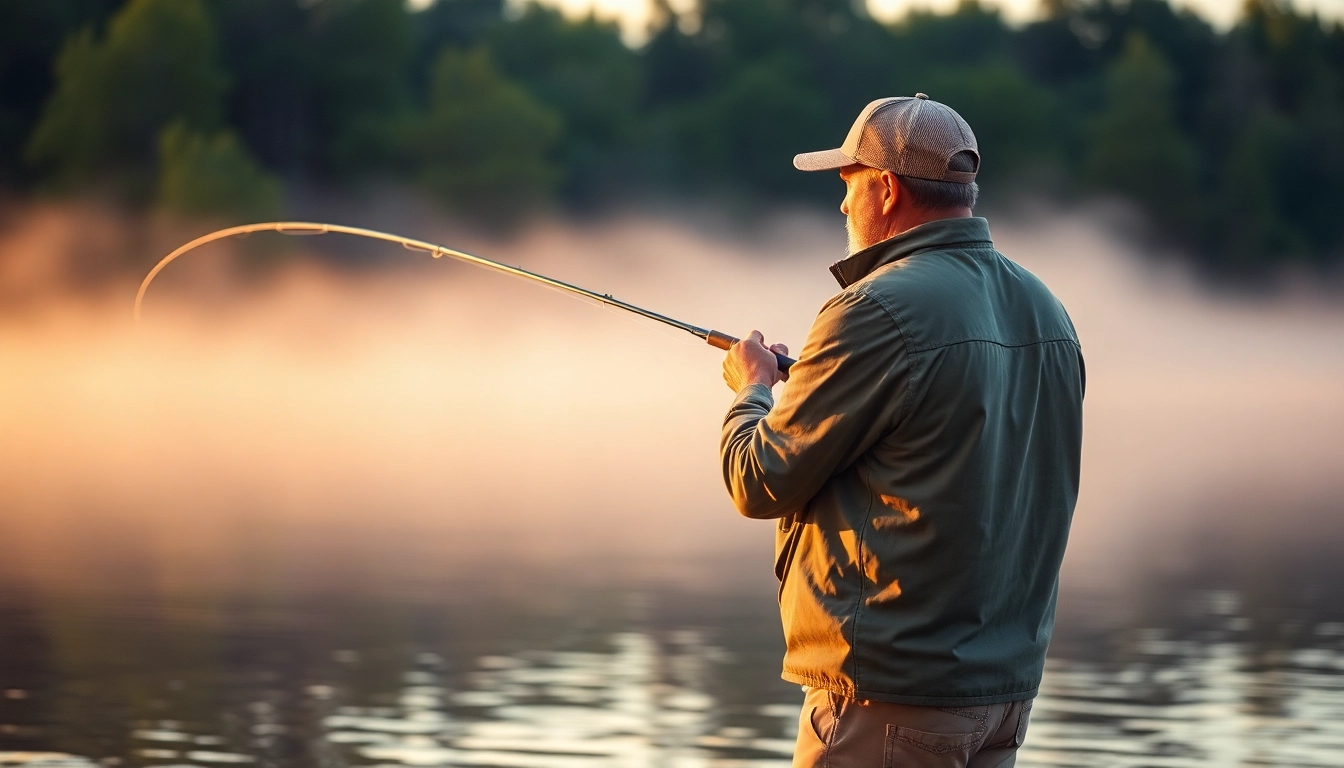 Catch a bass while fly fishing with expert techniques by the tranquil lakeside.