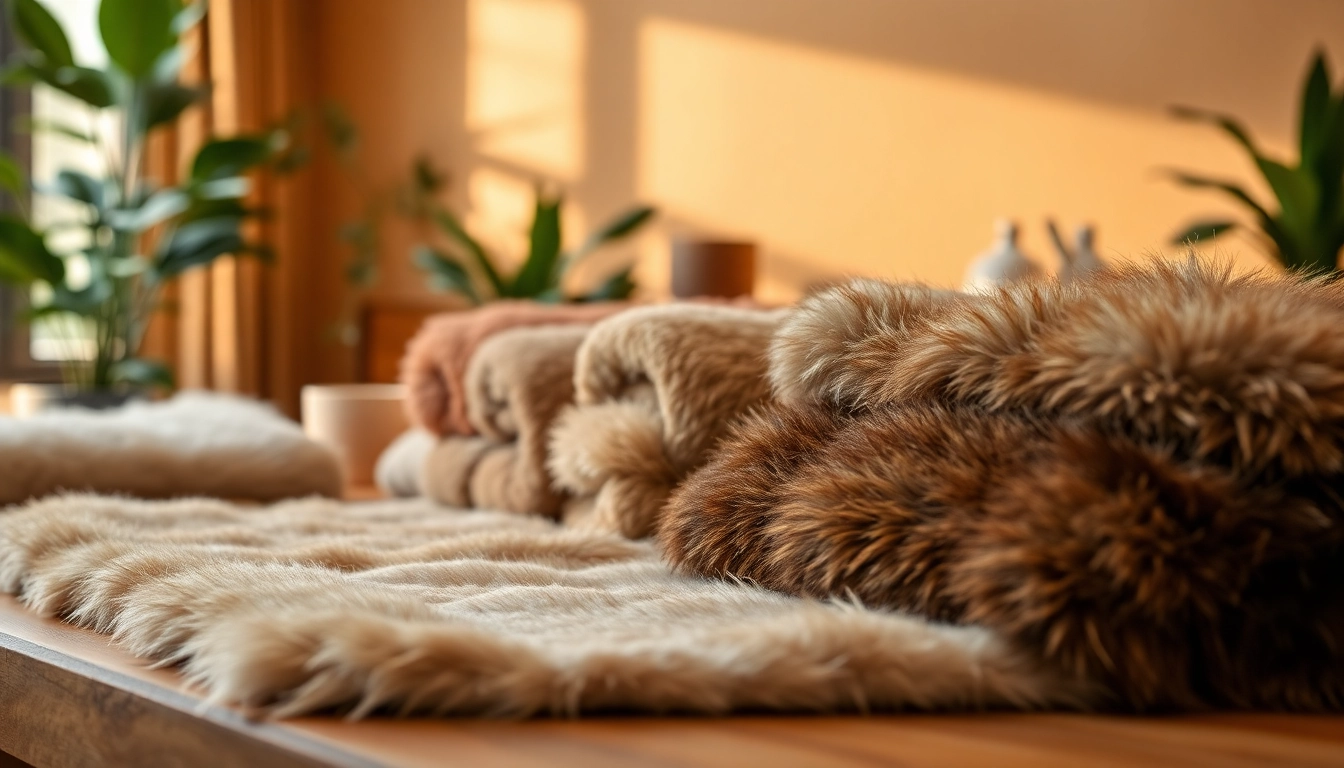 Warm en stijlvolle stoffen, waaronder luxe imitatiefur, met prachtige texturen en kleuren.