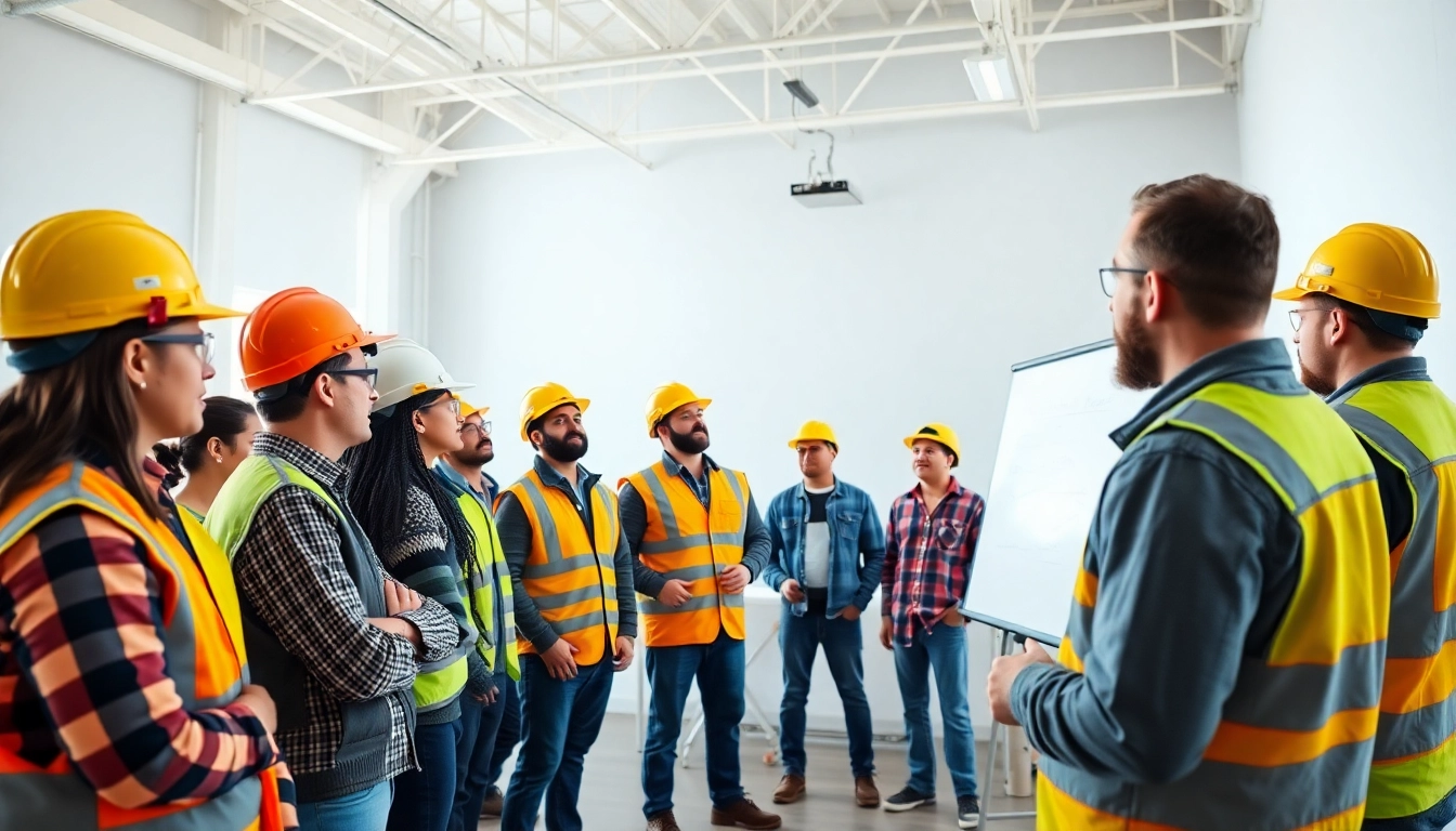 Engaging construction safety training with trainees learning essential workplace safety procedures.