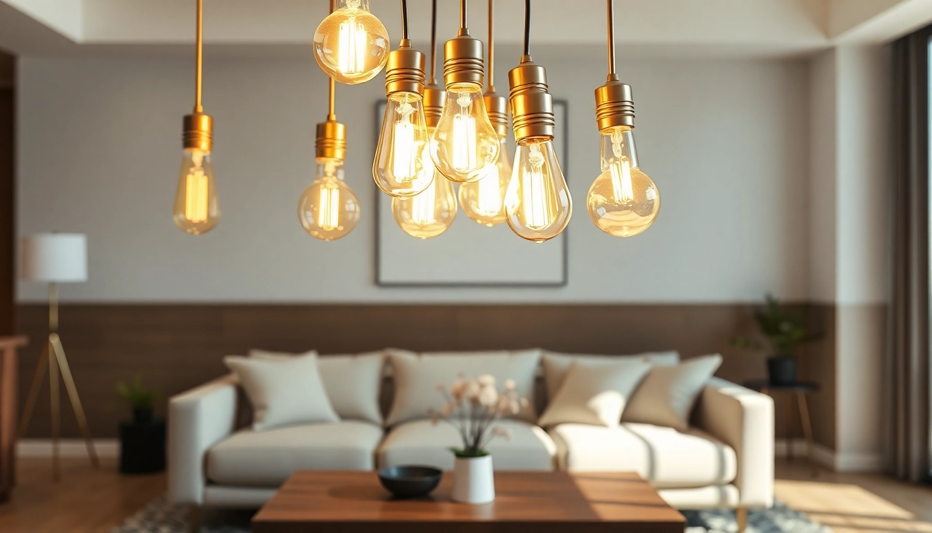 Brightly lit a19 light bulbs enhancing the ambiance of a modern living room.