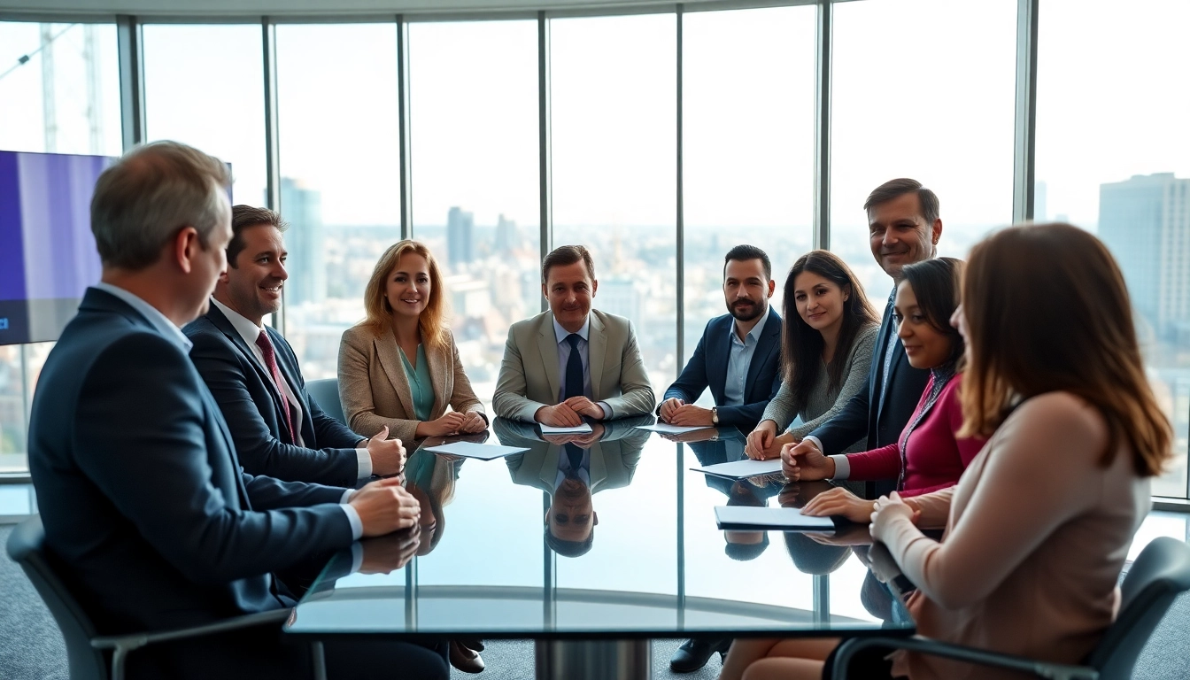 Engaging discussion for family holding Luxembourg benefits in a modern setting, showcasing collaboration.