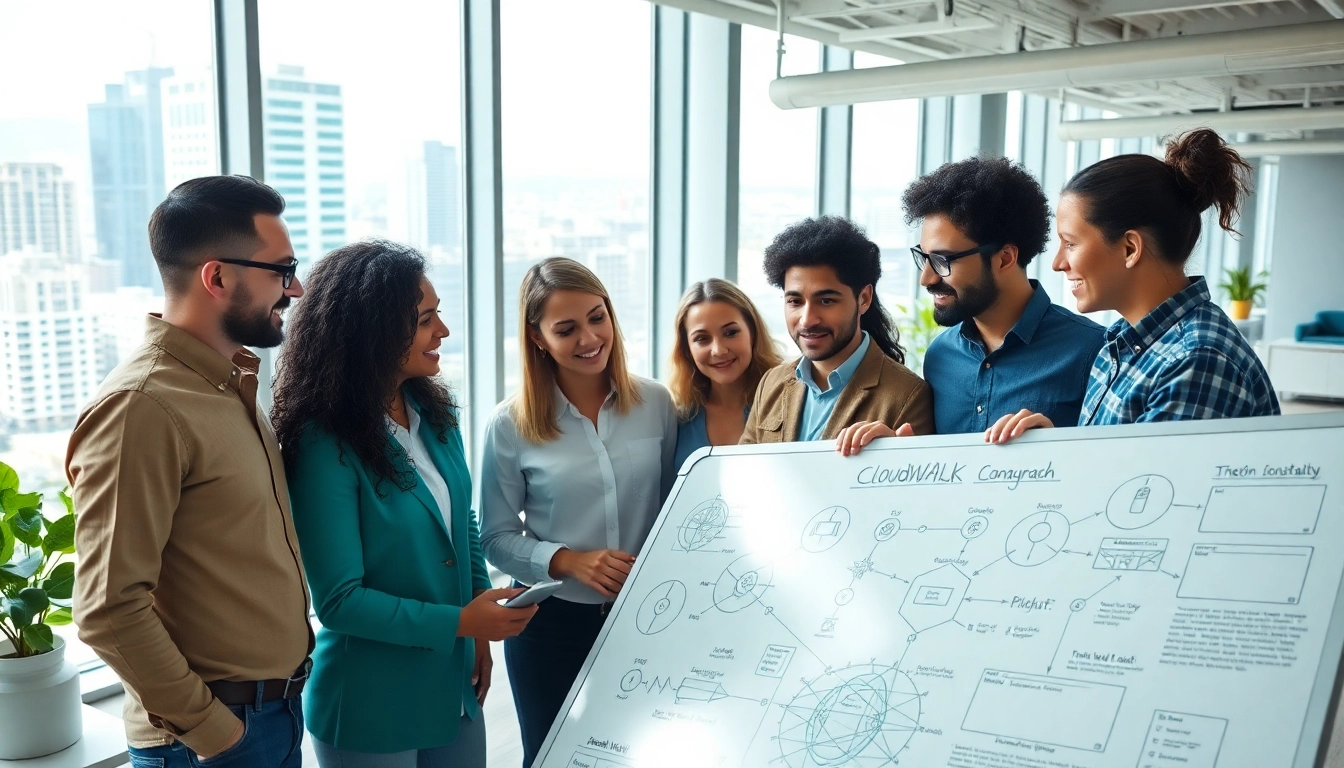 Engineers discussing innovative strategies for CloudWalk Technology in a modern office setting.