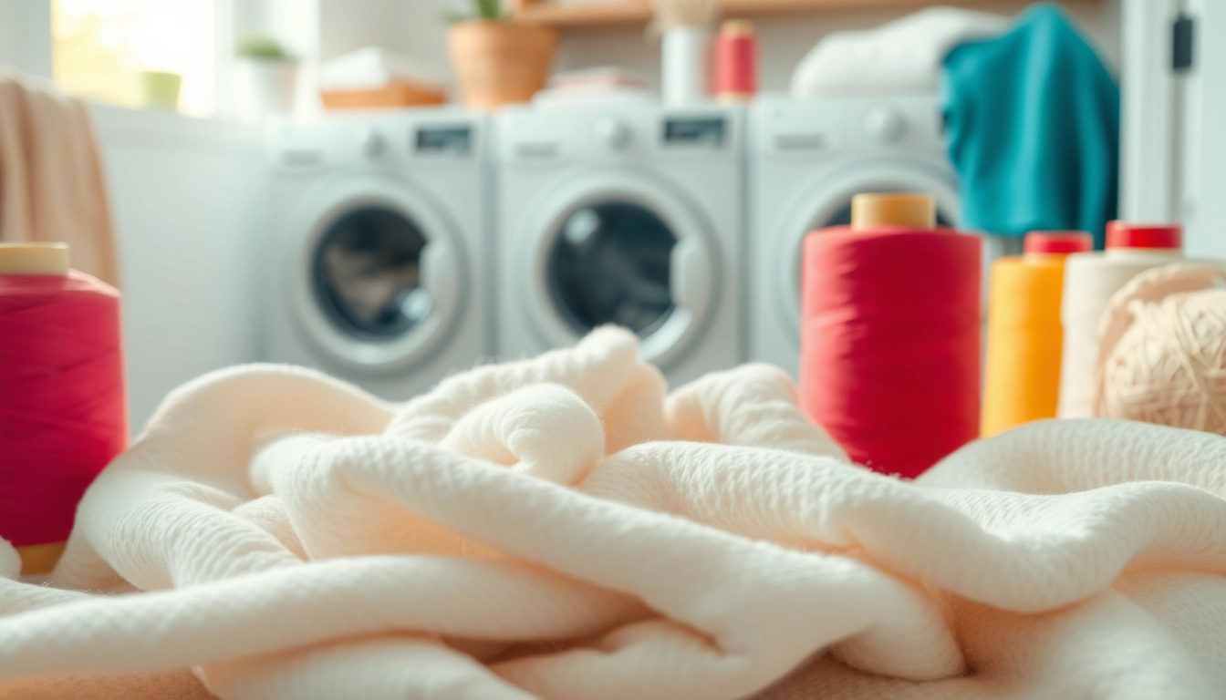 Katoen stof wassen in een professionele wasomgeving met kleurrijke garen.