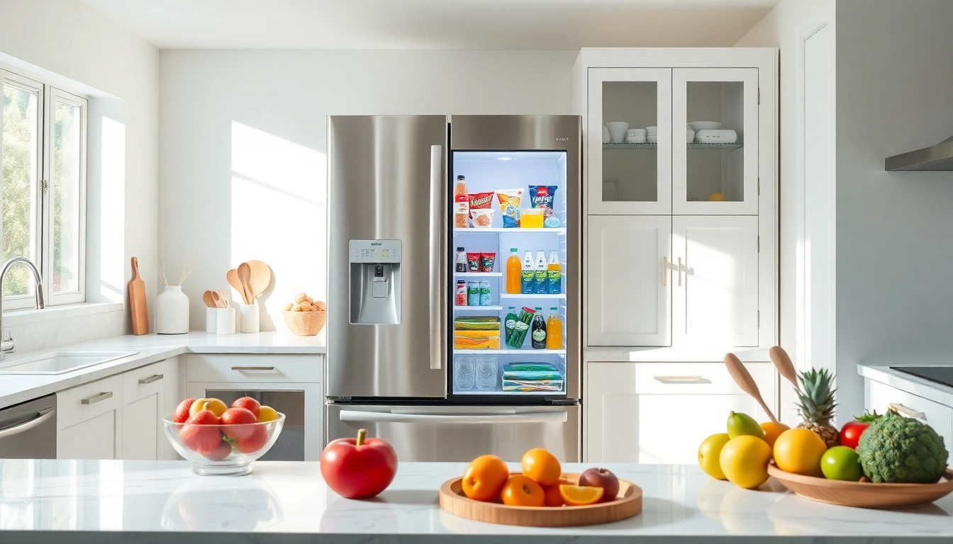 Discover refrigerator sales with sleek stainless steel models in a bright kitchen setting.