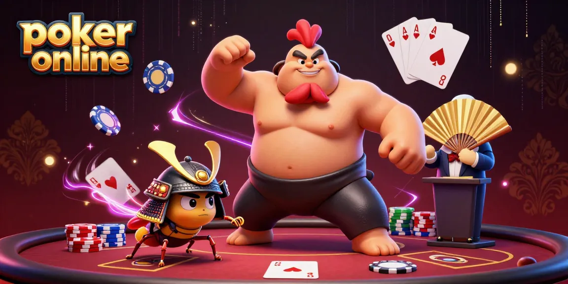 Jouez au poker en ligne dans une illustration 3D dynamique avec des jetons et des cartes.