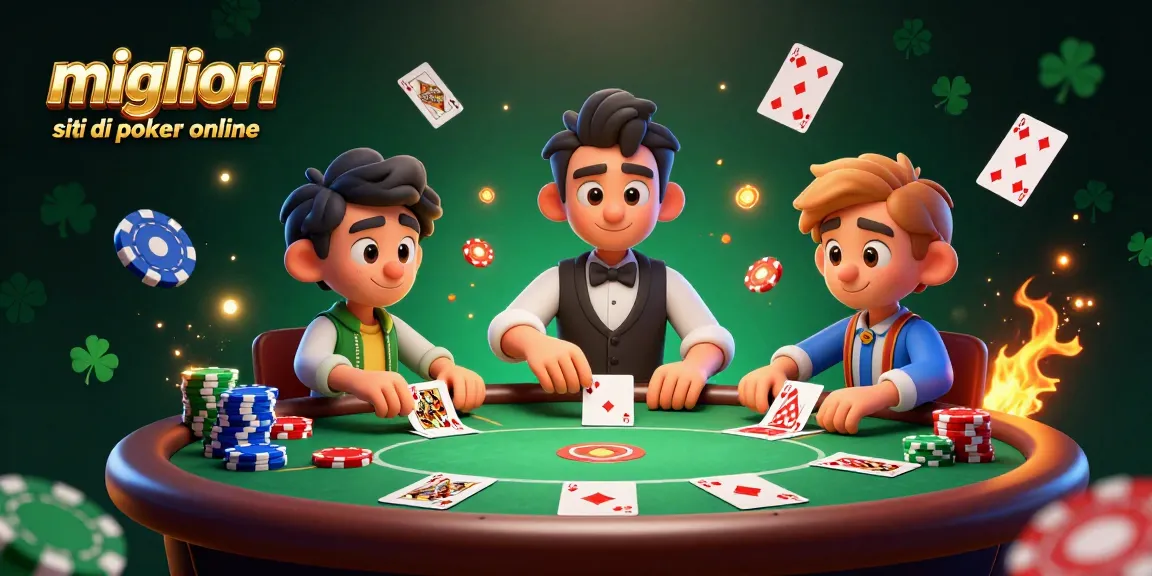 Immagine che presenta i migliori siti di poker online con giocatori al tavolo e carte in azione.