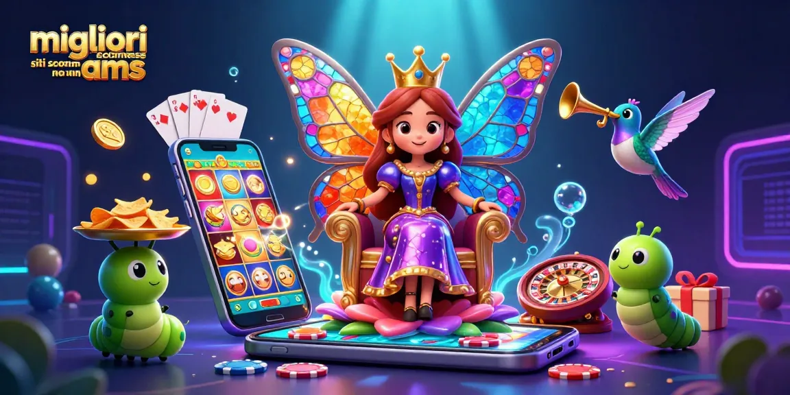 Migliori siti scommesse non AAMS: Illustrazione 3D di una regina farfalla in un casino colorato e dinamico