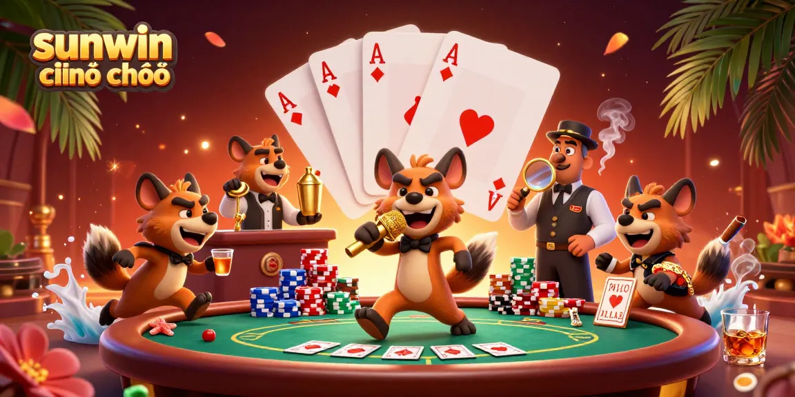 Experience the lively atmosphere of sunwin chính chủ with animated hyenas in a vibrant comedy casino scene.