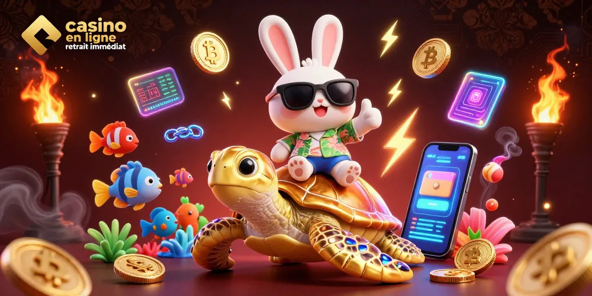 Visitez notre casino en ligne retrait immédiat avec un lapin chanceux et une tortue dorée.