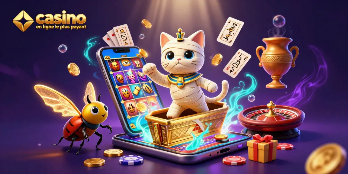 Le casino en ligne le plus payant, animé par un chat momifié égyptien émergent d'un sarcophage.
