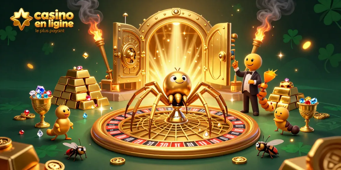 Faites des paris audacieux au casino en ligne le plus payant avec une araignée dorée animant la roulette.