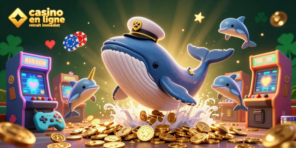 Casino en ligne retrait immédiat : illustration ludique de personnages marins et machines de jeu.