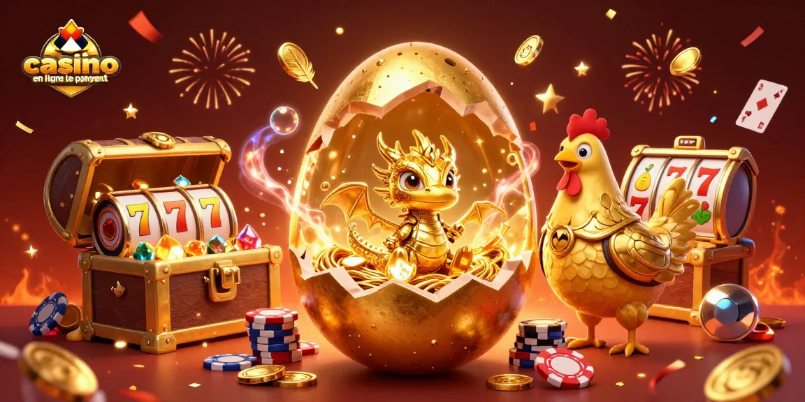 Visualisez le casino en ligne le plus payant avec un dragon doré et des jetons de poker dans une illustration dynamique.