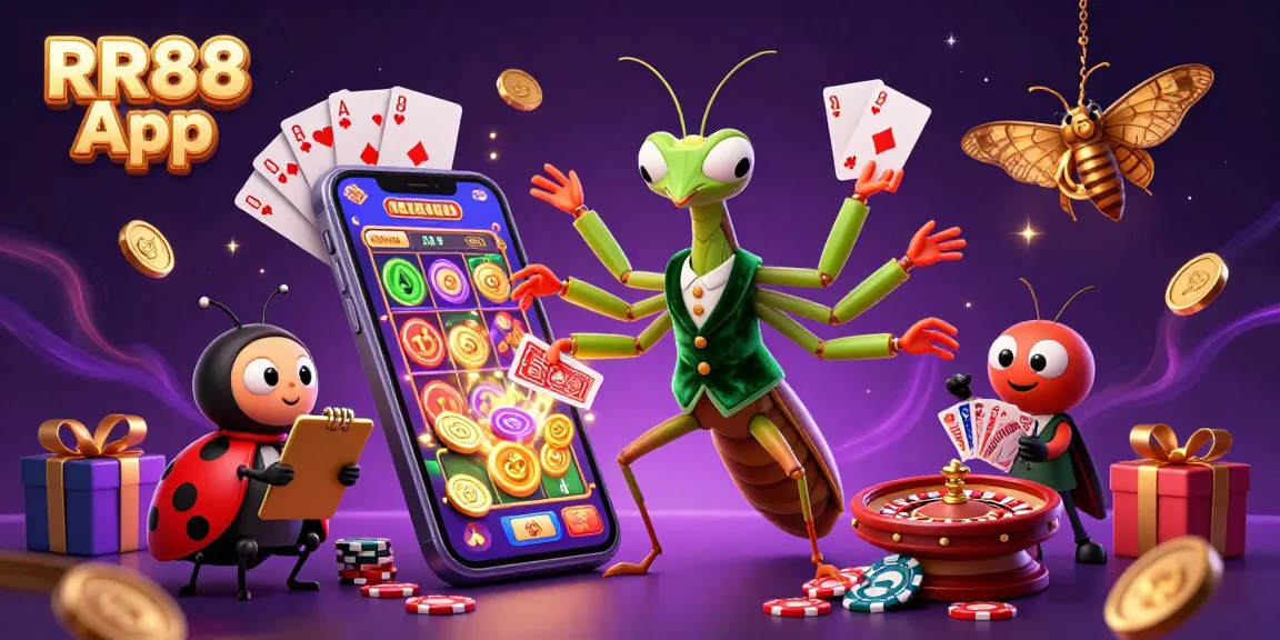Experience excitement with RR88 App through this vibrant illustration showcasing casino characters and dynamic gaming elements.