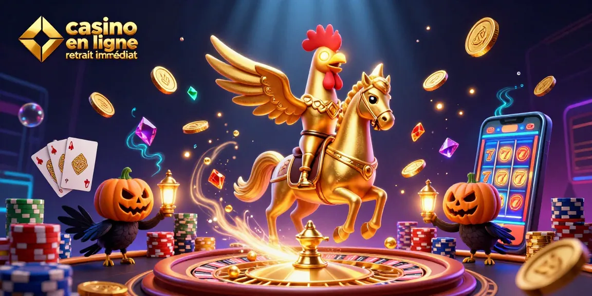 Profitez d'une expérience immersive au casino en ligne retrait immédiat avec le cavalier doré et ses lumières.