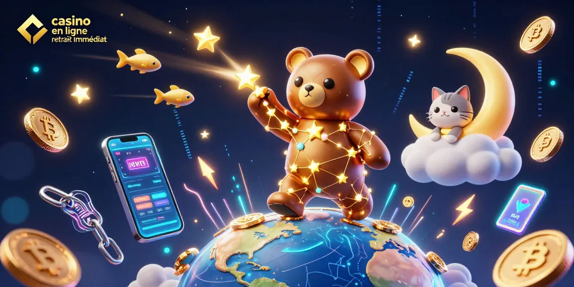 Visitez un casino en ligne retrait immédiat avec des étoiles et des pièces d'or flottantes.