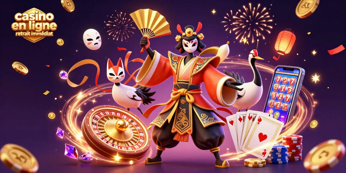 Jouer sur les meilleurs casinos en ligne retrait immédiat avec une illustration dynamique et festive.