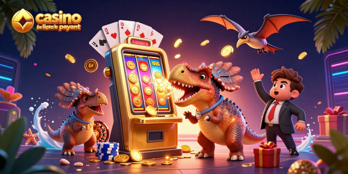 Illustration de casino en ligne le plus payant avec un pachycéphalosaurus, un gérant ankylosaure et un ptéranodon attrapant des pièces d'or.