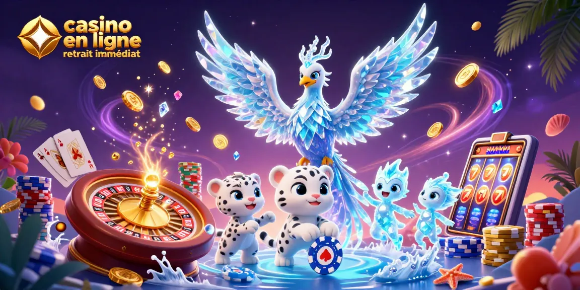 Jouez au casino en ligne retrait immédiat avec un phoenix de glace et des personnages colorés.