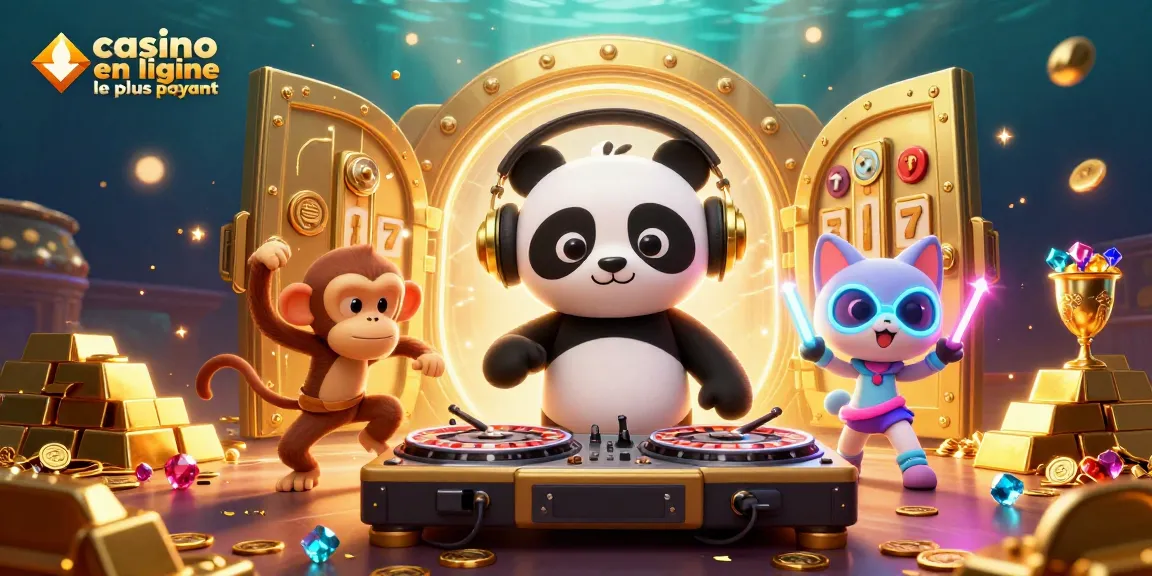 Jouez à casino en ligne le plus payant avec un DJ panda, un singe danseur et un chat en rave entourés de trésors.