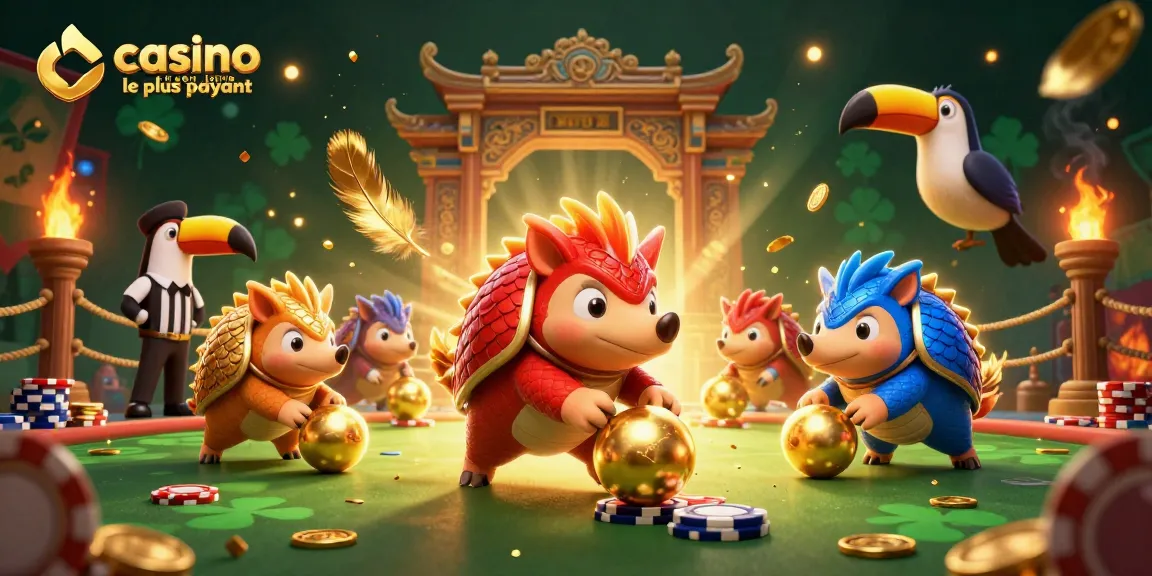 Casino en ligne le plus payant avec des pangolins rivalisant dans une scène animée de jeu.