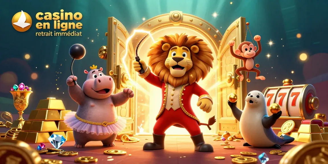 Visualisez l'excitation du casino en ligne retrait immédiat, avec des personnages animaliers jouant dans un décor vibrant et luxueux.