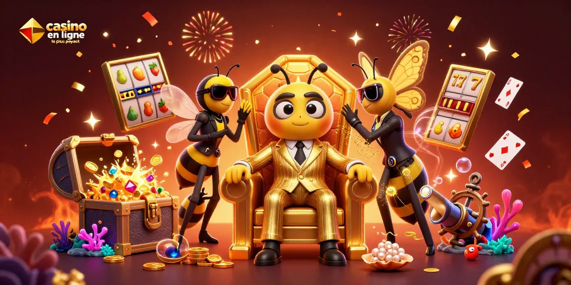 Illustration de la scène captivante "casino en ligne le plus payant" avec des éléments de jeu animés et un décor festif.