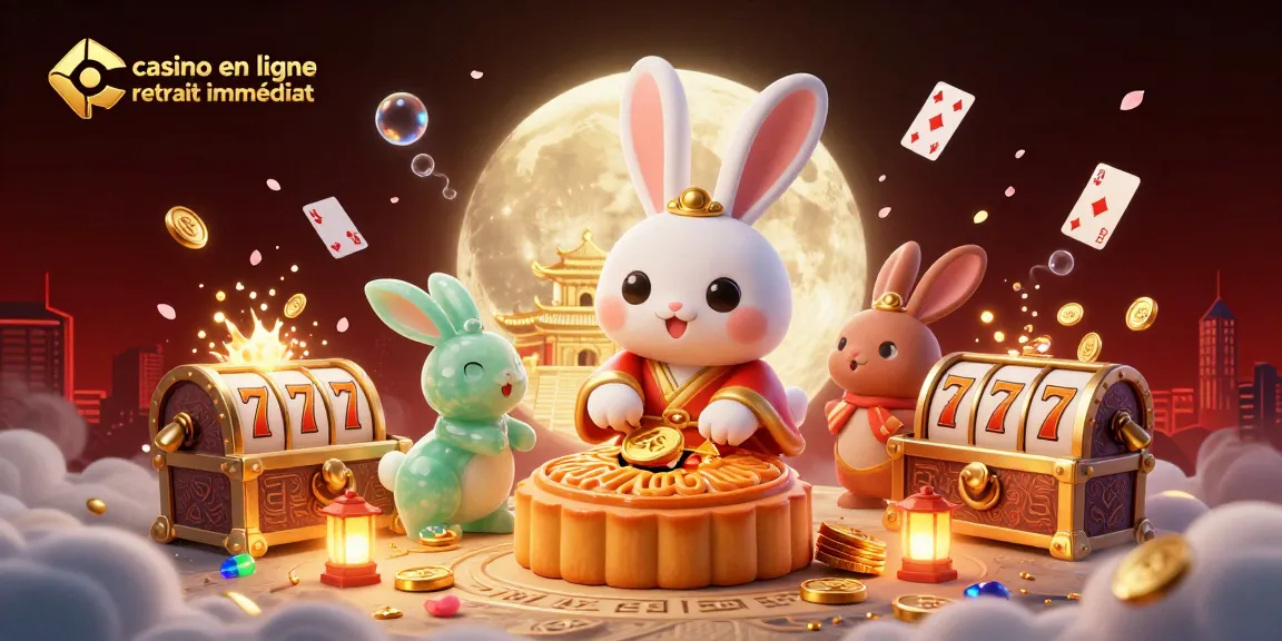 Casino en ligne retrait immédiat : Dévoiler des jetons de poker en pleine lune avec un lapin folklorique, ambiance festive.