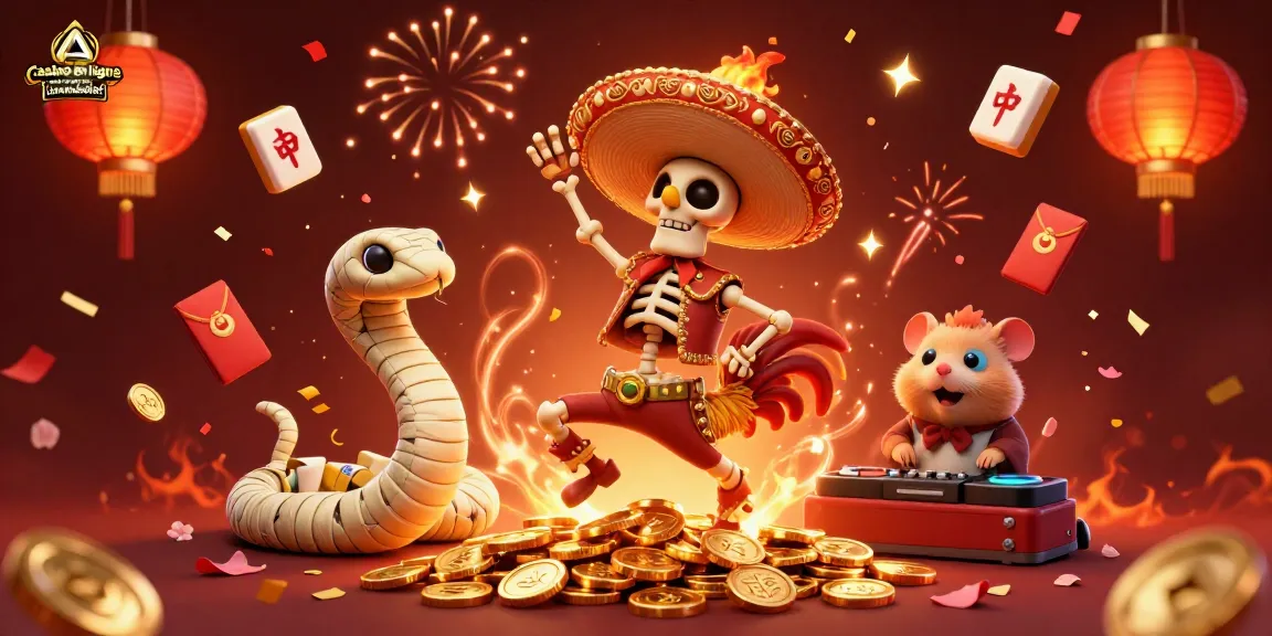 Trouvez le casino en ligne retrait immédiat avec un rooster mariachi dans une ambiance festive en 3D.